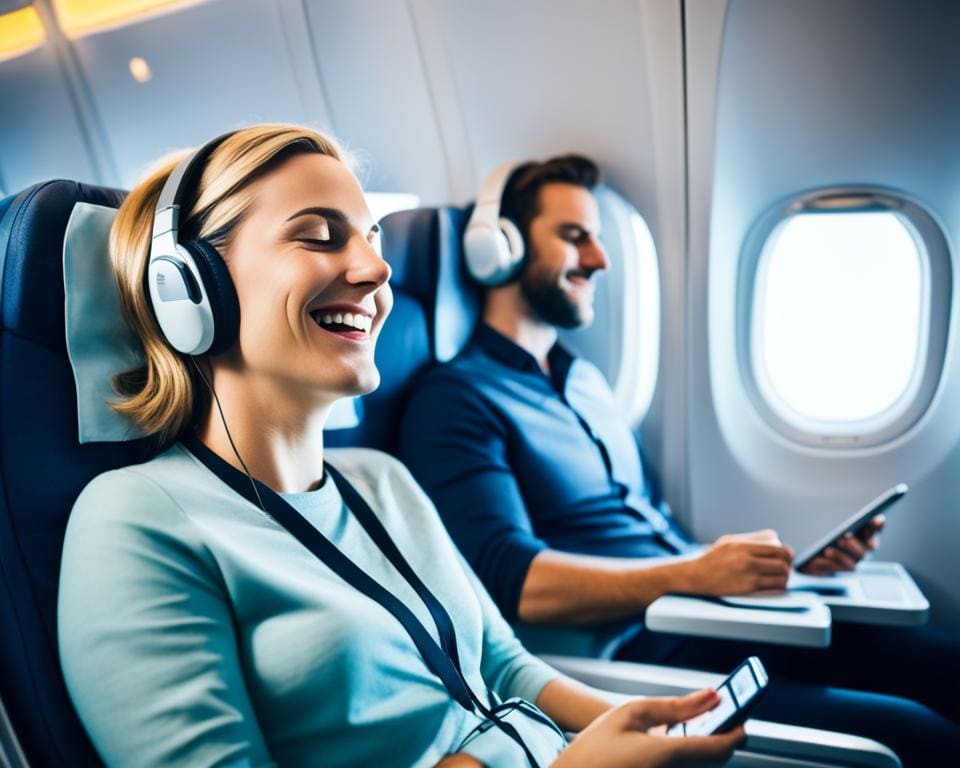 hoe muziek luisteren in vliegtuig