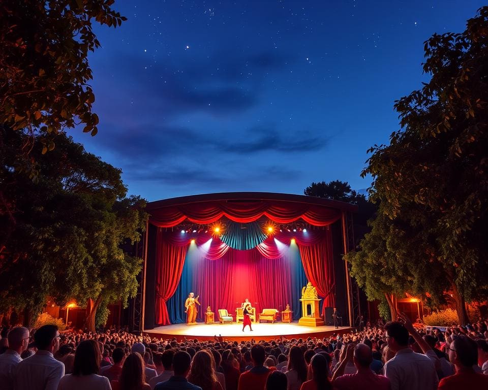 Theateravond in een buitenlocatie vol dramatische optredens