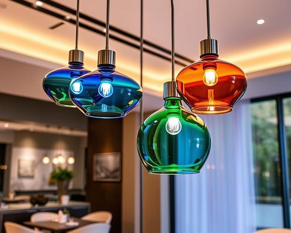 trendy gekleurde glas lampen